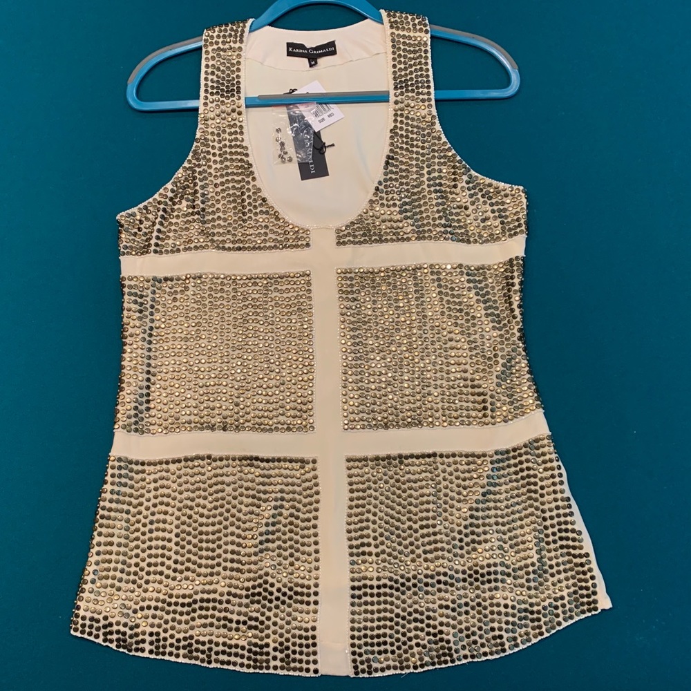 KARINA GRIMALDI Embellished Silk Tank, Size M